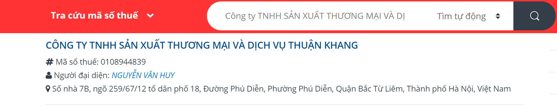 Thông tin mã số thuế Thuận Khang